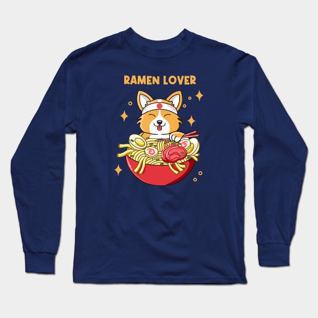 Corgi Ramen Lover Long Sleeve T-Shirt by Kimprut